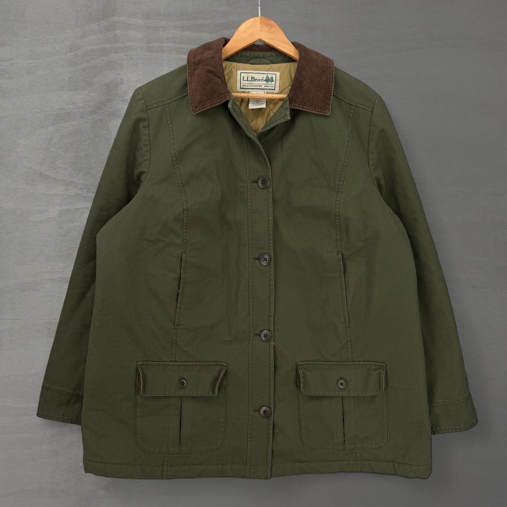 L.L.Bean Field Coat Green Corduroy Collar Quilted Lining Barn Jacket 1X